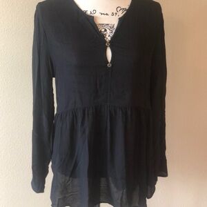 Long sleeve thin black shirt with button front NWT